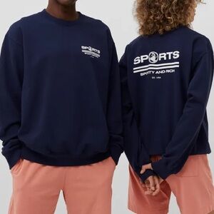 SPORTY & RICH Sports Logo Print Sweatshirt NEW Size XS Navy Blue